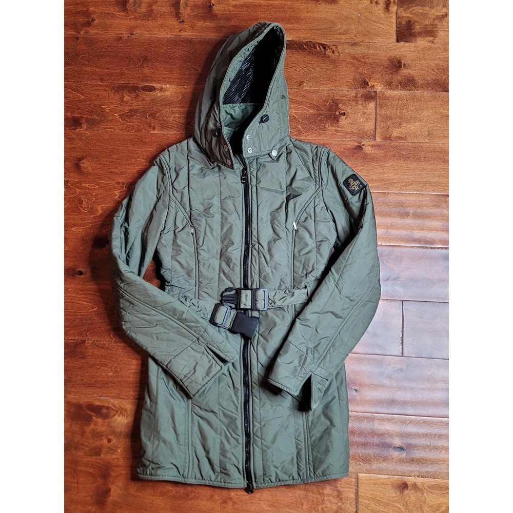 RefrigiWear Cruz Jacket with Hood & Belt Olive Green Insulated Coat Size S Women